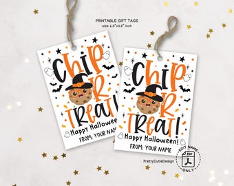 Halloween Chip or Treat Gift Tags, Witch Cookie (Digital Download)