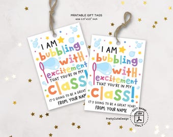 Back To School Gift Tag Printable, First Day of School Classroom Treat Tag, Bubble Theme Goodie Bag Tag, Classroom Student Welcome Gifts