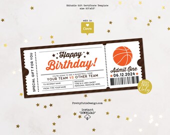 Basketball Game Gift Voucher Printable, Basketball Gift Certificate Editable Template, Birthday Surprise Ticket, Birthday Coupon Template