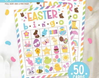 50 Easter Bingo Cards Printable, Easter Game for Kids, Classroom Party Game, Family Easter Activity, Fun Easter Game Cards