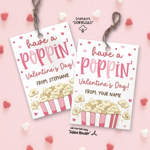 Have A Popping Valentine's Day Gift Tag, Valentines Gift Tags, Popcorn Valentine Gift Tags, Classroom Valentines Day Gift Tag Printable