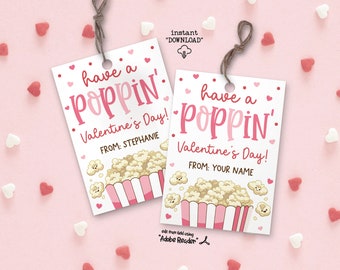 Have A Popping Valentine's Day Gift Tag, Valentines Gift Tags, Popcorn Valentine Gift Tags, Classroom Valentines Day Gift Tag Printable