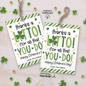 Danke ein Lotto St Patricks Day Tag, Lehrer St Patricks Day Geschenkanhänger, Personal Lehrer Wertschätzung Tags, St Patricks Day Lotto Geschenkanhänger