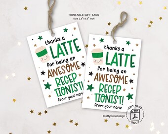 Receptionist Day Gift Tag Printable, Thanks a Latte Appreciation Tag, Coffee Themed Office Thank You Tag, Instant Download PDF