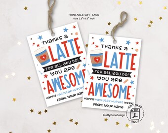 Vascular Nurse Appreciation Gift Tags: Thanks a Latte Printable (Instant Download)