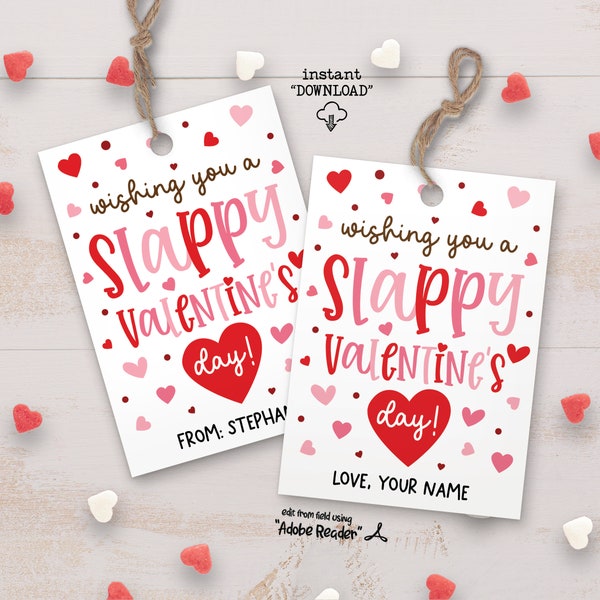 Valentine Gift Tag, Slappy Valentines Day Tags, Slap Bracelet Tag Valentine For Kids, Classroom Treat Bag Tag Non Candy Valentines Day Gift