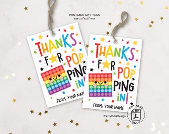Thanks for Popping in Gift Tags Printable, Pop It Fidget Toy Themed Tags, Back to School Favor Tags for Students, Classroom Welcome Gift Tag
