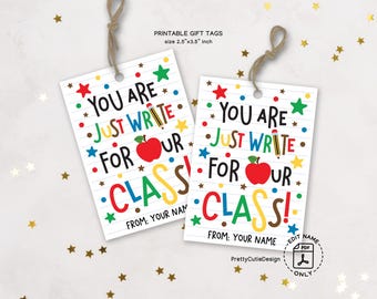 Back to School Gift Tags Printable, Just Write for Our Class Tags, Pencil Goodie Bag Labels, First Day of School, Student Welcome Favor Tags