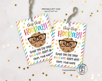Teacher Appreciation Week Printable Gift Tags, Teacher Appreciation Tag, Chip Chip Hooray Printable Cookie Tag Teacher Thank You Gift Tags