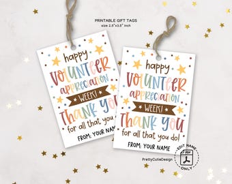 Volunteer Appreciation Week Gift Tags Printable, National Volunteer Week Thank You Tags for School Parent Volunteers Instant Download