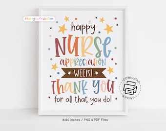 Happy Nurse Appreciation Week Printable Sign, Thank You Wall Art for Nurses, Nurse Week Gift Decoration, Instant Download Office Decor