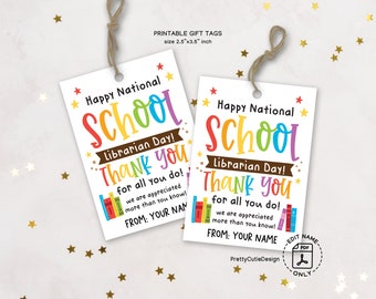 School Librarian Appreciation Tag, School PTO PTA Staff Appreciation Gift for Librarian, Printable for School Librarian Thank You Tags