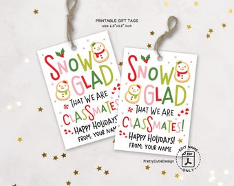 Snow Glad Classmate Gift Tags Printable, Holiday Treat Labels, Christmas Digital Download