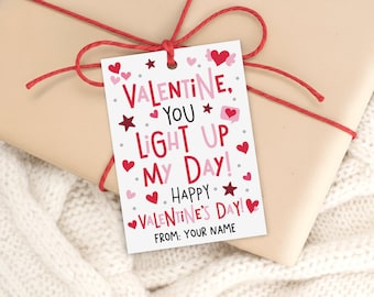 Glow Stick Valentine Tags, Light Up My Day Label, Kids Non Candy Class Favor