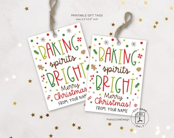 Christmas Gift Tags, Baking Spirits Bright Favor Tags, Holiday Treat Labels