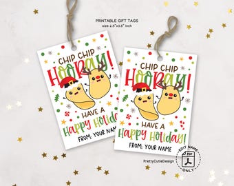 Christmas Favor Tags, Chip Chip Hooray, Snack Bag Labels, Instant Download