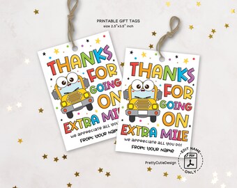 School Bus Driver Appreciation Tag Printable, Thanks for Going The Extra Mile Extra Mile Gift Tag, School Bus Driver Thank You Tag