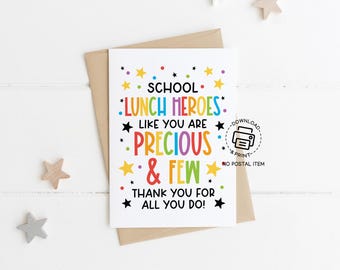 School Lunch Hero Day Printable Card, Thank You Note for Lunch Staff, Precious and Few Design, Cafeteria Worker Appreciation Card