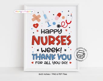 Happy Nurses Week Sign Printable, Nurse Appreciation Wall Art, Instant Download, Thank You Nurse Poster, Medical Office Decor