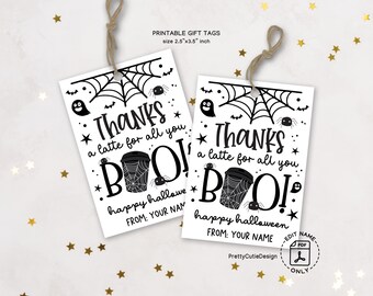 Halloween Coffee Gift Tags Printable: Thanks a Latte Boo Tags (PDF Download)