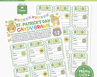 St. Patrick's Day Candy Gram Flyer Template, School PTO Fundraiser Form, Editable Canva