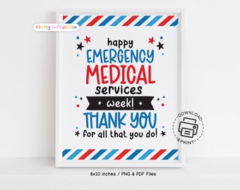 EMS Week Printable Sign Emergency Medical Services Thank You Poster for EMT Paramedic Clinic Office Breakroom Wall Decor Instant Download