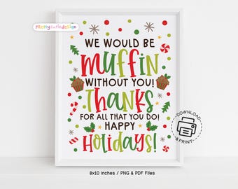 Printable Christmas Appreciation Sign, We Would Be Muffin Without You, Holiday Lounge Room Sign, Christmas Thank You Sign, Treat Table Sign