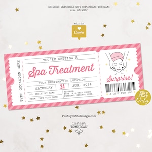 Chèque-cadeau soin au spa, Cadeaux billets surprise pour une journée au spa pour elle, Modèle de chèque-cadeau spa, Chèque-cadeau, Coupon-cadeau massage