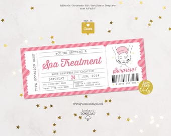 Spa Treatment Gift Certificate, Spa Day Surprise Ticket Gifts For Her, Spa Gift Certificate Template Gift Voucher, Massage Gift Coupon