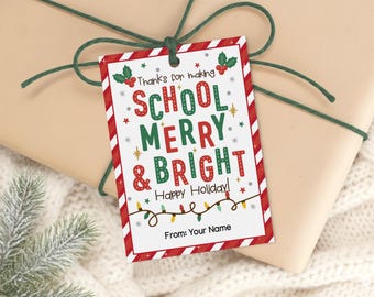 School Christmas Gift Tags, Merry and Bright Teacher Appreciation, Holiday Treat Labels, Digital Download