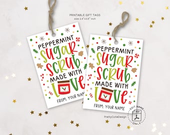 Peppermint Sugar Scrub Gift Tags Printable, Holiday Spa Favor Labels, Christmas Bath Presents