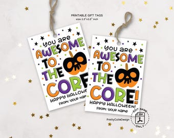 Halloween Apple Skull Gift Tags: Printable Treat Bag Tags (PDF Download)
