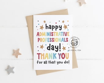 Administrative Professionals Day Card, Printable Admin Thank You Card, Colorful Appreciation Card for Office Staff, Instant Download PDF