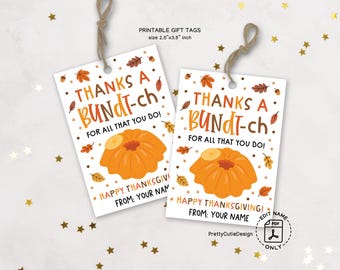 Thanksgiving Gift Tags Printable: Thanks a Bundt-ch Tags for Coworker Appreciation, Office Party Favors