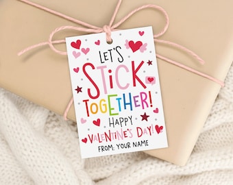 Sticker Valentine Gift Tags, Stick Together Label, Kids Non Candy Class Favor, Digital Download
