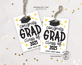 Congrats Grad Class of 2025 Gift Tag, Graduation Favor Tag Printable, Senior Grad Party Tag for Students Teachers Staff Instant PDF Download