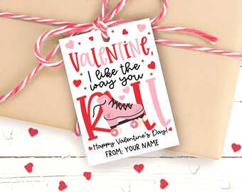 Roller Skate Valentine Gift Tag Printable, I Like the Way You Roll, Digital Download