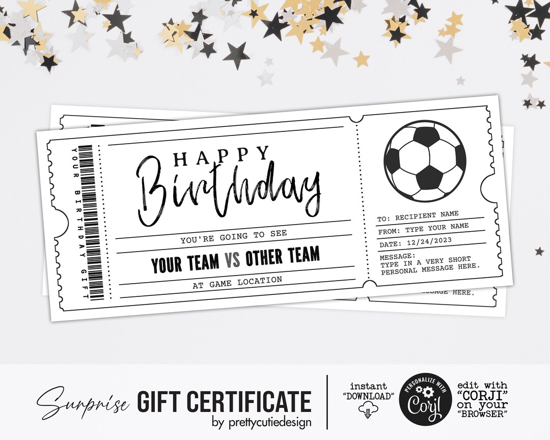 Surprise Soccer Game Gift Voucher Ticket, Surprise Ticket to the Soccer