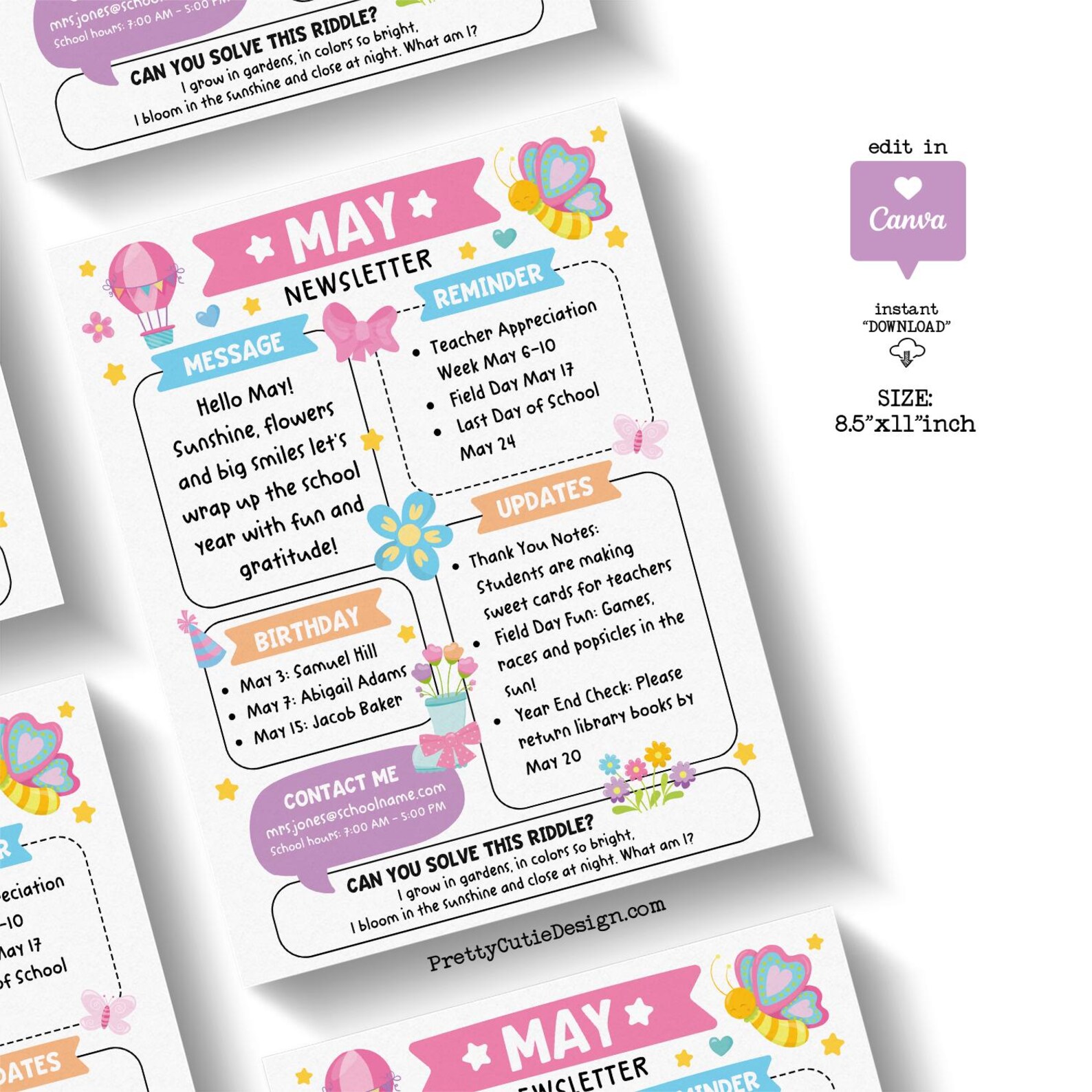 May Classroom Newsletter Template: Editable Spring Teacher Updates ...