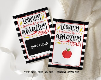 Printable First Day of School Gift Card Holder, Teacher Back to School Supplies Gift Card, Personalized Amazing Year Teacher Appreciation