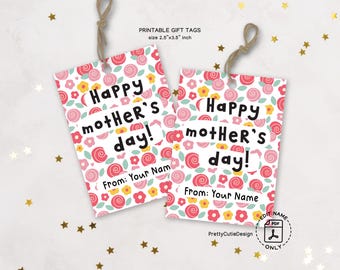 Afdrukbaar Moederdagcadeaulabel, Happy Mother's Day-tag van kinderen, bloemencadeaulabel voor moeder, Moederdag-bedankje, instant pdf-afdruk