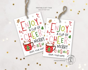 Christmas Hot Cocoa Gift Tags, Cup of Cheer Printable, Mug Wrapping Labels