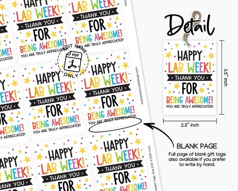 Lab Week Gift Tags Printable, Medical Laboratory Professionals Week ...