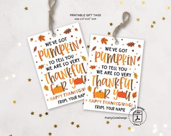 Thanksgiving Gift Tags Printable: Pumpkin Thankful Favors for Teachers, Classroom Holiday Labels