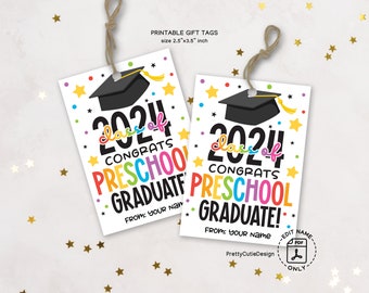 Preschool Graduation Gift Tags, Class of 2024 Gift Tags, End of the Year Gift Tags, Class Treat Tags, 2024 Graduation Gift Tag Printable