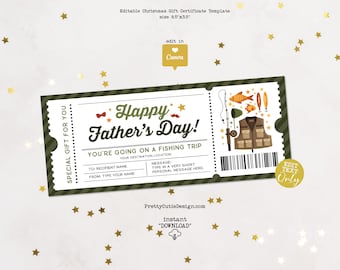 Editable Father’s Day Fishing Trip Gift Certificate, Printable Fishing Voucher for Dad, Canva Ticket Template, Instant Download