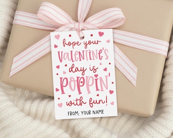 Valentines Popcorn Gift Tag Printable, Poppin with Fun Classroom Favor, Digital Download