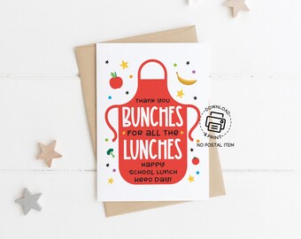 School Lunch Hero Day Greeting Card Printable, Bunches of Lunches Appreciation Card, Lunch Lady Staff Thank You Card Instant Download