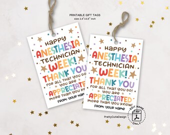 Happy Anesthesia Tech Week Gift Tags, Printable Anesthesia Technician Appreciation Favor Tags, Instant Download Thank You Card