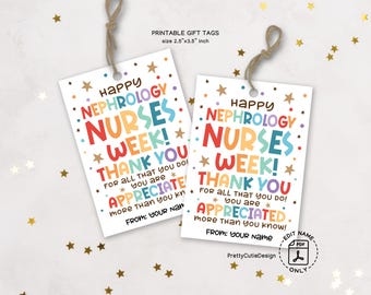 Nephrology Nurse Appreciation Gift Tags: Rainbow Thank You Labels (Printable Digital Download)